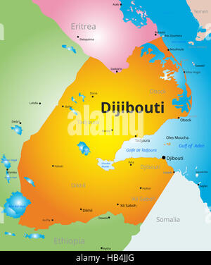 Vector carte des couleurs de Djibouti Banque D'Images