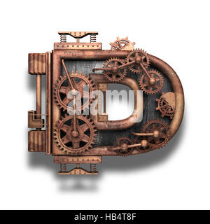 Rouillé d lettre avec gears on white Banque D'Images