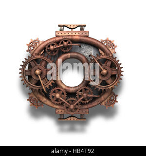 0 lettre rouillé avec gears on white Banque D'Images