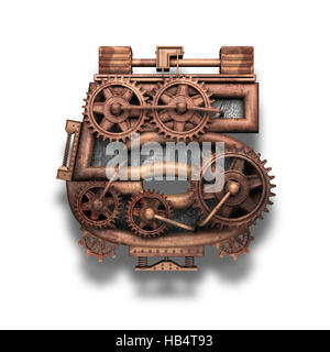 5 lettre rouillé avec gears on white Banque D'Images