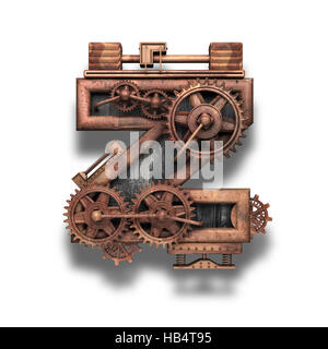 Z lettre rouillé avec gears on white Banque D'Images