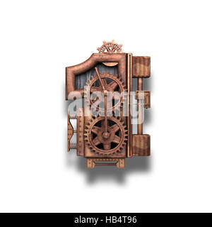 1 lettre rouillé avec gears on white Banque D'Images