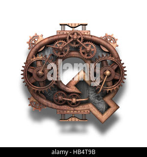 Q lettre rouillé avec gears on white Banque D'Images