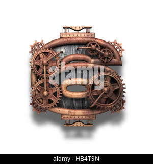 6 lettre rouillé avec gears on white Banque D'Images