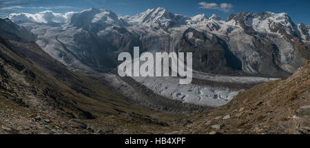 Monte Rosa et glacier du Gorner vus de Gornergrat, Suisse Banque D'Images