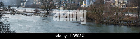 Vue panoramique zone inondée à Mülheim, Allemagne. Banque D'Images