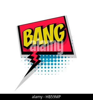 Bang de lettrage. Effets sonores texte comique style pop art vecteur. Discours de la bulle sonore bande dessinée caricature texte phrase sons expression illustration. Comic Illustration de Vecteur