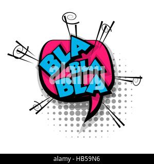 Bla lettrage. Effets sonores texte comique style pop art vecteur. Discours de la bulle sonore bande dessinée caricature texte phrase sons expression illustration. Texte de la bande dessinée Illustration de Vecteur