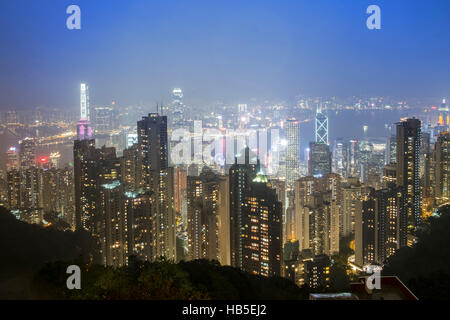 Hong Kong la nuit. Vue depuis le Pic Victoria Banque D'Images