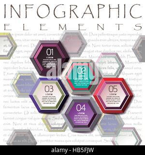 Résumé des éléments à la mode conception infographique avec hexagones colorés Illustration de Vecteur