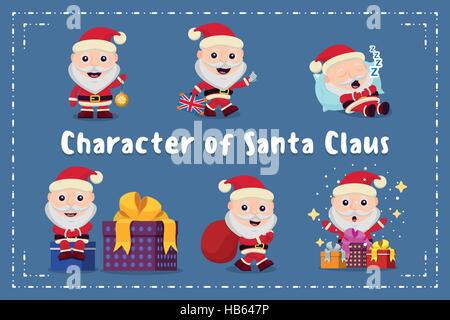 Santa Claus collection de Noël. Caractères cute flat. Personnage drôle ensemble avec différentes émotions. Illustration de Vecteur