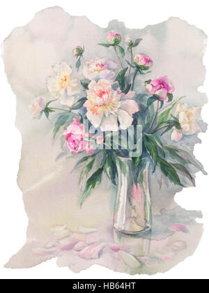 Bouquet de pivoines isolés aquarelle Banque D'Images