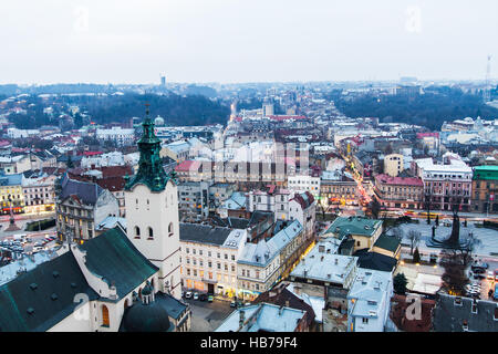 Vieille ville de Lviv vintage panorama . Banque D'Images