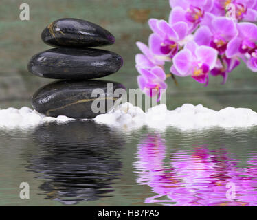 Jardin zen japonais avec des pierres Yin Yang Banque D'Images