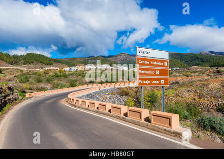 Panneau d'entrée à Vilaflor Tenerife Banque D'Images