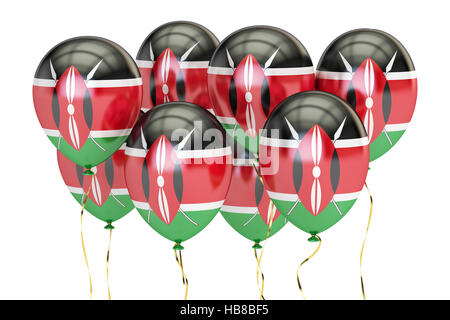 Ballons avec un drapeau du Kenya, concept de vacances. Le rendu 3D isolé sur fond blanc Banque D'Images