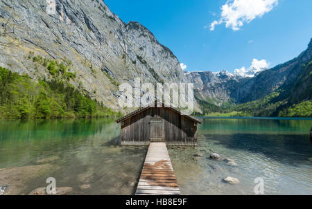 Bateaux sur le lac Supérieur, Königssee, le parc national de Berchtesgaden, Berchtesgadener District, Haute-Bavière, Bavière, Allemagne Banque D'Images