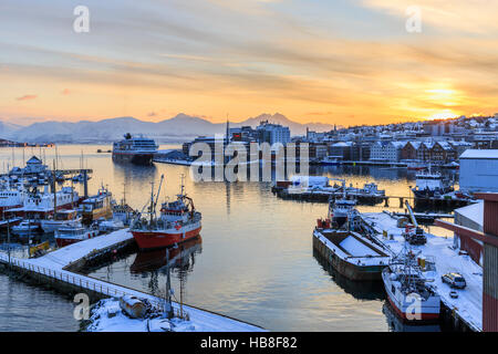 En hiver, le port de Tromso, Norvège, comté de Troms Banque D'Images