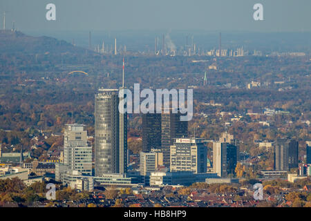 Antenne, l'horizon de la ville de Essen , synagogue, gratte-ciel, Tour de ville, Essen, Ruhr, Allemagne, Rhénanie-du Nord Banque D'Images