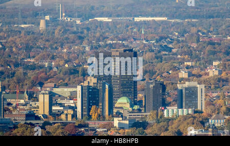 Antenne, l'horizon de la ville de Essen , synagogue, gratte-ciel, Tour de ville, Essen, Ruhr, Allemagne, Rhénanie-du Nord Banque D'Images