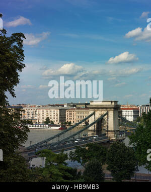 En regardant le pont des Chaînes et le côté Pest du Danube à partir du côté de Buda. Banque D'Images