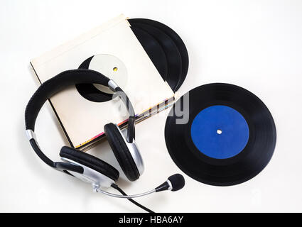 Écouteurs, vinyles, Banque D'Images