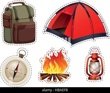 Camping set avec tente et illustration de camp Illustration de Vecteur