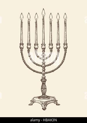 Hanukkah menorah. Vecteur croquis Vintage Illustration de Vecteur