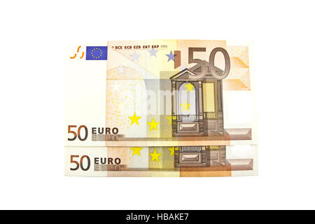 Cinquante euros sur un fond blanc. Banque D'Images