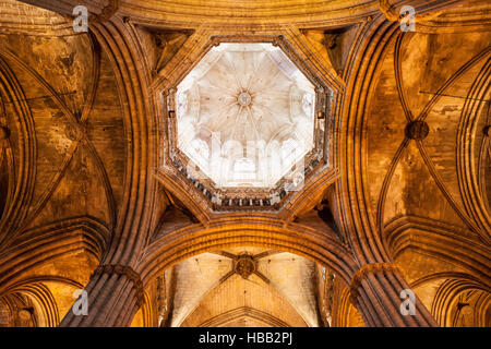 Espagne, Barcelone, Cathédrale de la Sainte Croix et Sainte Eulalia intérieur gothique, gothique voûte Banque D'Images