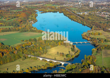 Vue aérienne, Réservoir, Kemnader Kemnader See, vallée de la Ruhr, Pont barrage Kemnader road,, Ruhr Ruhr Kemnade, pont en milieu urbain Banque D'Images