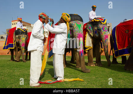 Inde, Rajasthan, Jaipur, le festival des éléphants qui se deroule lors de la fête de Holi. // L'Inde, Rajasthan, Jaipur, le festival de l'éléphant. Banque D'Images