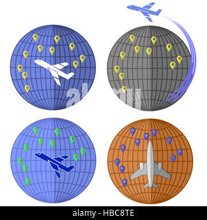 Ensemble d'icônes de l'avion. Voyagez en avion. Banque D'Images