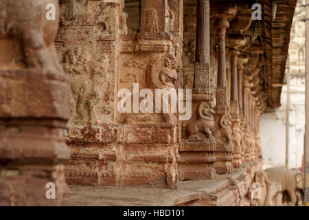 Sculpté dans un temple, Hampi, Karnataka Banque D'Images