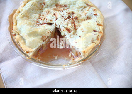 Vue de dessus de la tarte aux pommes faite maison saupoudrée de cannelle with copy space Banque D'Images