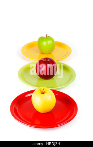 Trois pommes de couleur Banque D'Images