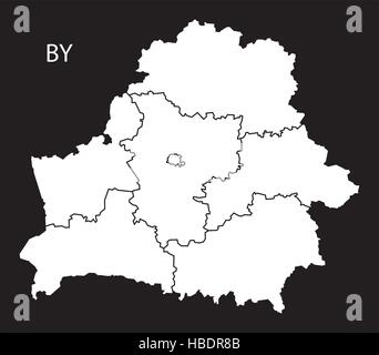 Carte des régions du Bélarus noir blanc Illustration de Vecteur