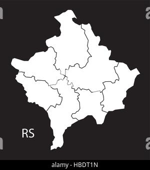 Carte des districts du Kosovo noir blanc Illustration de Vecteur