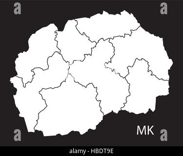 Carte des régions de la Macédoine noir blanc Illustration de Vecteur