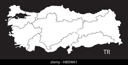 Turquie carte avec les régions noir blanc Illustration de Vecteur