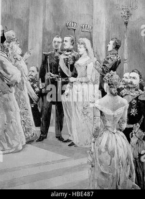 Le mariage de la princesse Sophie de Prusse, Sophie-dorothée Ulrike Alice, 1870 - 1932, et Constantin I, 1868 - 1923, illustration, gravure sur bois de 1880 Banque D'Images
