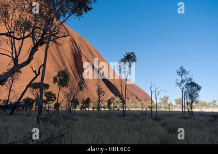 La crête d'Uluru et plaine désertique contre le ciel bleu dans le territoire du Nord Australie Banque D'Images