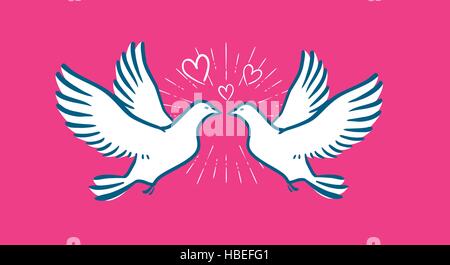 Colombe blanche volant. Symbole d'amour, de mariage. Valentines Day banner Illustration de Vecteur