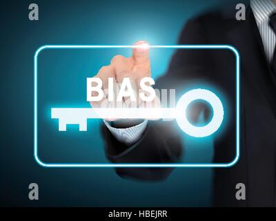 La main des hommes en appuyant sur le bouton clé BIAS sur blue abstract background Illustration de Vecteur