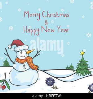 Carte de Vœux de Noël Bonhomme de neige Cute Cartoon Vector Illustration Illustration de Vecteur