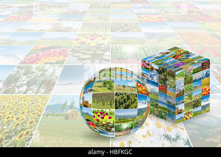Cube et circle fait à partir de photos de la nature Banque D'Images