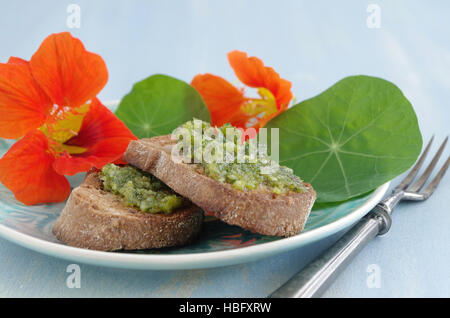 Crostini avec pesto de cresson indien Banque D'Images