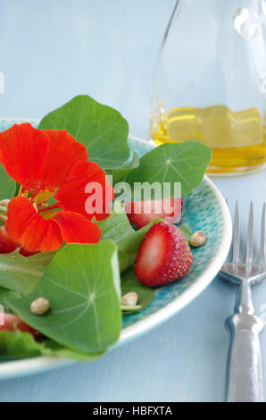 Salade de cresson indiennes avec des fraises Banque D'Images