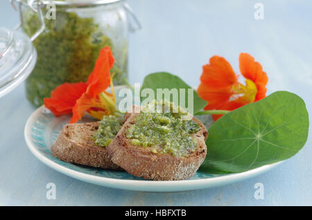 Crostini avec pesto de cresson indien Banque D'Images