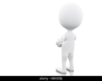 Moteur de rendu 3d image. White people standing et de penser avec les bras croisés. Isolé sur fond blanc. Banque D'Images